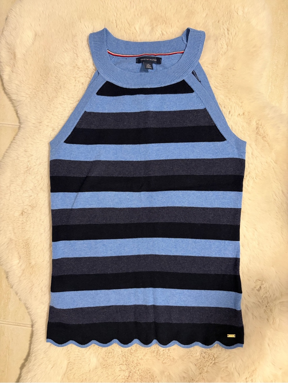 Tommy Hilfiger Blue and Black Striped Knit Tank - XS